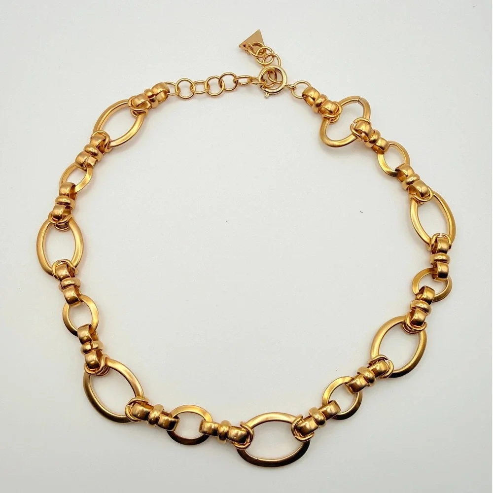 Serefina Gold Tone Mixed Oval Ribbed Link Chain Necklace Adjustable 18.5 Inch